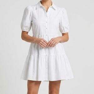 Amanda Uprichard Pierre White Dress XS Tiered Short Sleeve Button Front Mini